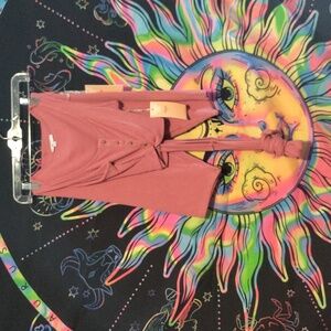 Pink Button-Down Tie-Front Top Two Piece Short Set